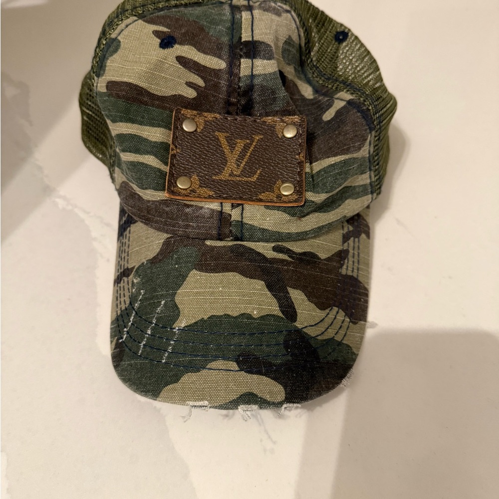 Cam Trucker Camo Hat with Louis Vuitton Label Green